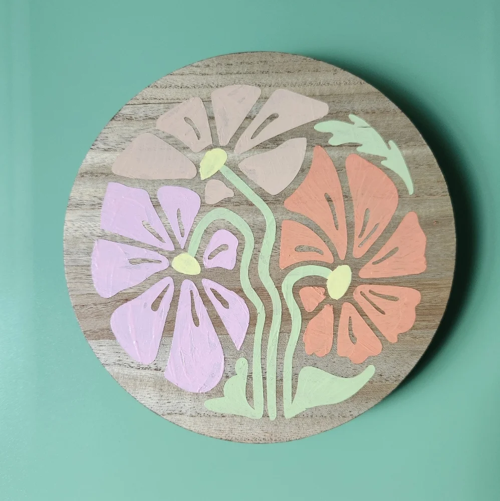 Floral Hand Painted Wood Riser Decor